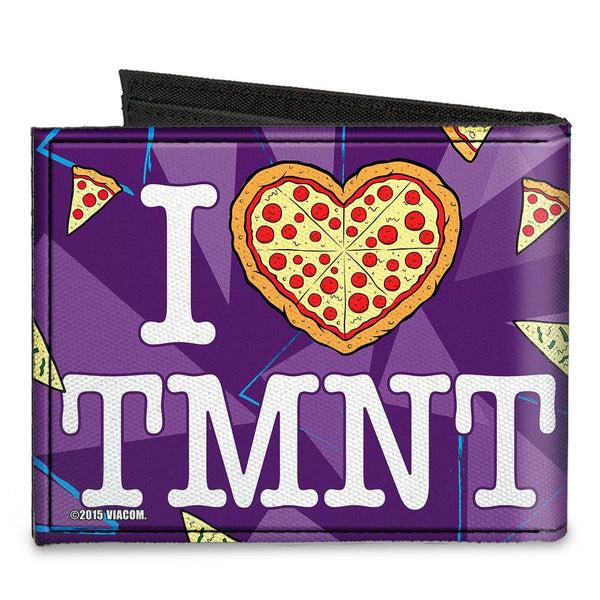 Buckle-Down Canvas Bi-Fold Wallet - Classic TMNT Faces + I "PIZZA-HEART" TMNT Purple Pizza