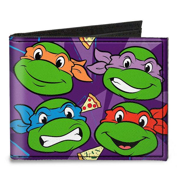 Buckle-Down Canvas Bi-Fold Wallet - Classic TMNT Faces + I "PIZZA-HEART" TMNT Purple Pizza
