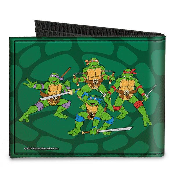 Buckle-Down Canvas Bi-Fold Wallet - Classic TMNT Group Faces + Pose Turtle Shell Black Green