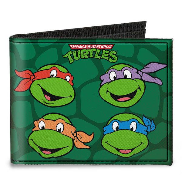 Buckle-Down Canvas Bi-Fold Wallet - Classic TMNT Group Faces + Pose Turtle Shell Black Green