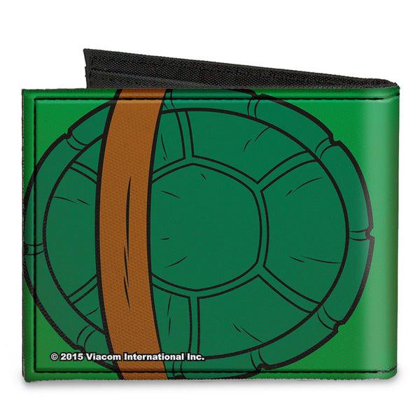 Buckle-Down Canvas Bi-Fold Wallet - Classic TMNT Michaelangelo Turtle Shell Greens Browns
