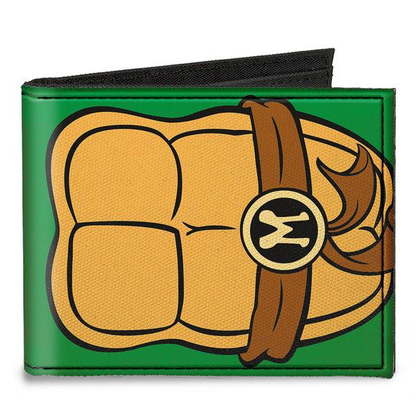 Buckle-Down Canvas Bi-Fold Wallet - Classic TMNT Michaelangelo Turtle Shell Greens Browns