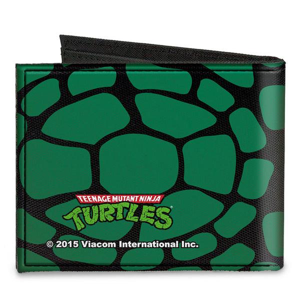 Buckle-Down Canvas Bi-Fold Wallet - Classic TMNT Turtle Faces Black Green Turtle Shell