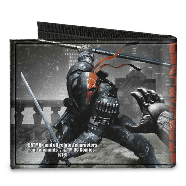 Buckle-Down Canvas Bi-Fold Wallet - DEATHSTROKE Arkham Origins Action Pose Snow Grays Red