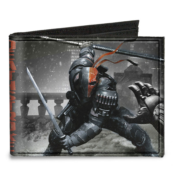 Buckle-Down Canvas Bi-Fold Wallet - DEATHSTROKE Arkham Origins Action Pose Snow Grays Red