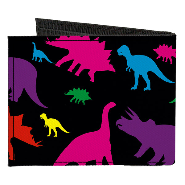 Buckle-Down Canvas Bi-Fold Wallet - Dinosaur Silhouette Black Multi Color