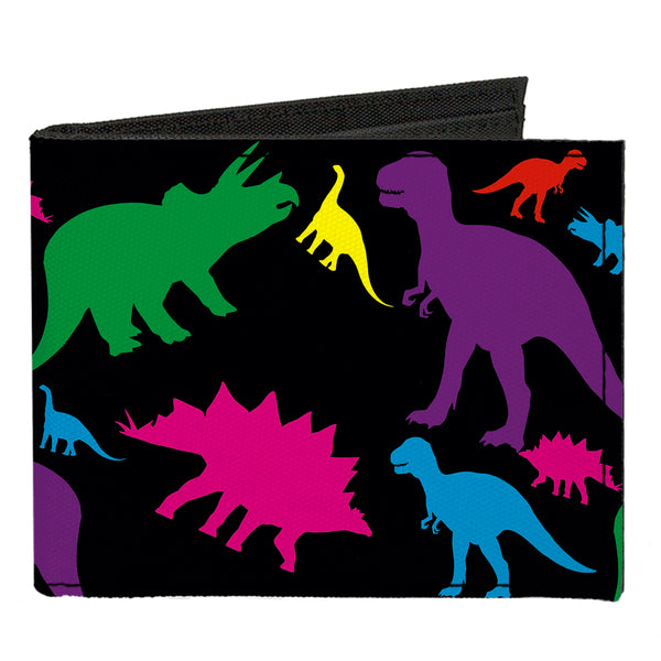 Buckle-Down Canvas Bi-Fold Wallet - Dinosaur Silhouette Black Multi Color