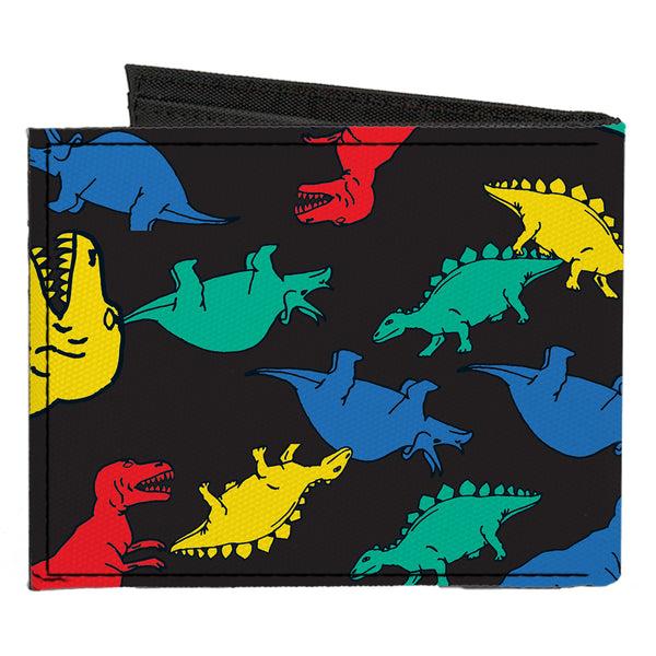 Buckle-Down Canvas Bi-Fold Wallet - Dinosaurs Black Multi Color