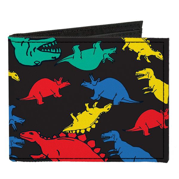 Buckle-Down Canvas Bi-Fold Wallet - Dinosaurs Black Multi Color