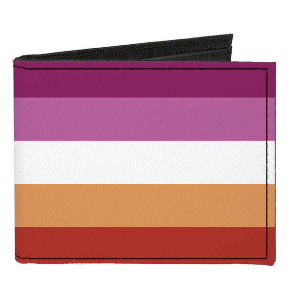 Buckle-Down Canvas Bi-Fold Wallet - Flag Lesbian Five Stripe Oranges White Pinks