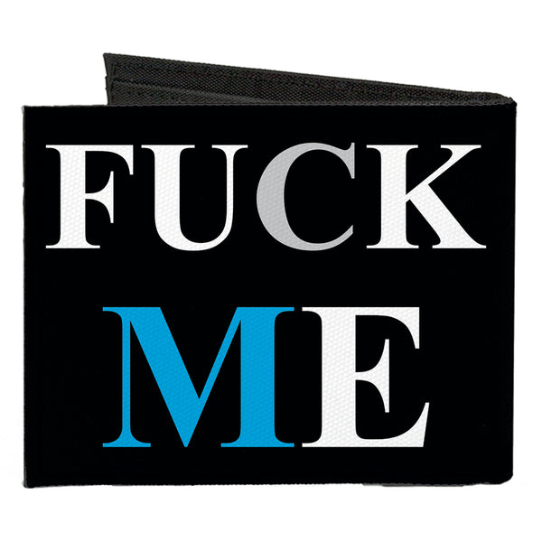 Buckle-Down Canvas Bi-Fold Wallet - FUCK YOU FUCK ME Black White Blue