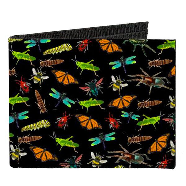 Buckle-Down Canvas Bi-Fold Wallet - Insects Scattered Black