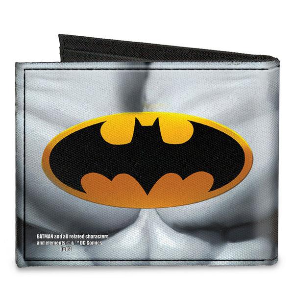 Buckle-Down Canvas Bi-Fold Wallet - Justice Leaue Supreme Team Batman Chest Logo Grays Yellow Black