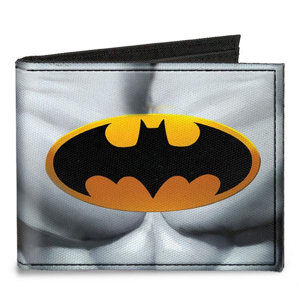 Buckle-Down Canvas Bi-Fold Wallet - Justice Leaue Supreme Team Batman Chest Logo Grays Yellow Black