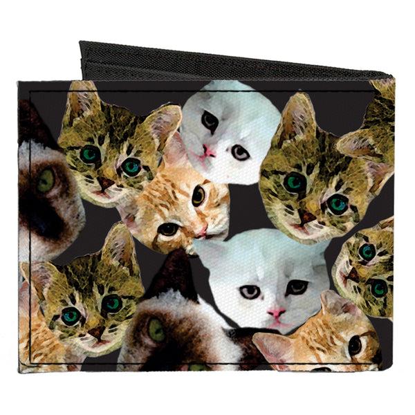 Buckle-Down Canvas Bi-Fold Wallet - Kitten Faces Scattered Black