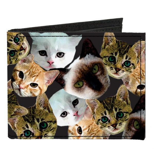Buckle-Down Canvas Bi-Fold Wallet - Kitten Faces Scattered Black