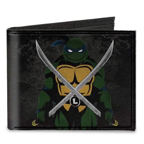 Buckle-Down Canvas Bi-Fold Wallet - Leonardo Crossed Katana Dark Pose Black Grays
