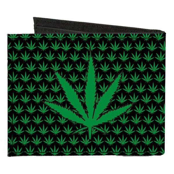 Buckle-Down Canvas Bi-Fold Wallet - Marijuana Garden Black Green