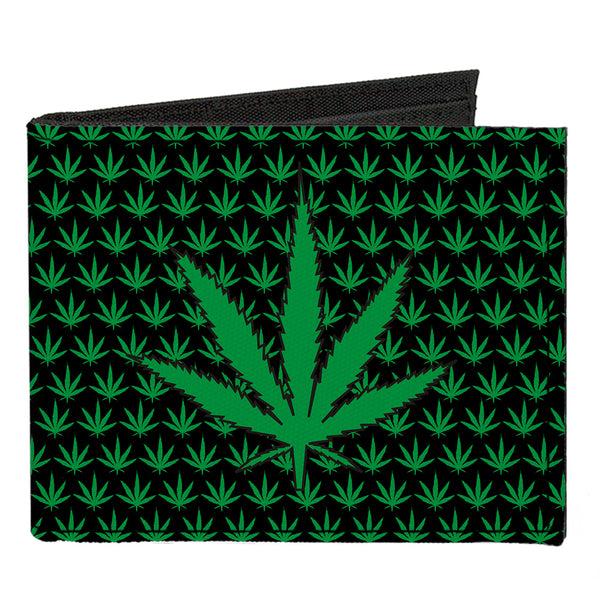 Buckle-Down Canvas Bi-Fold Wallet - Marijuana Garden Black Green