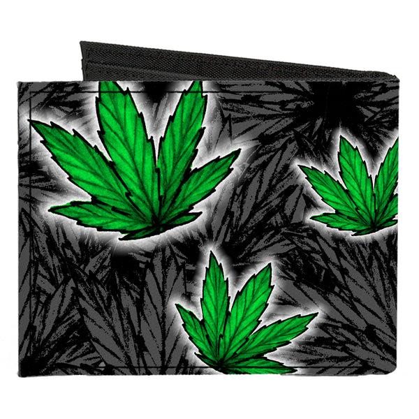 Buckle-Down Canvas Bi-Fold Wallet - Marijuana Haze Black