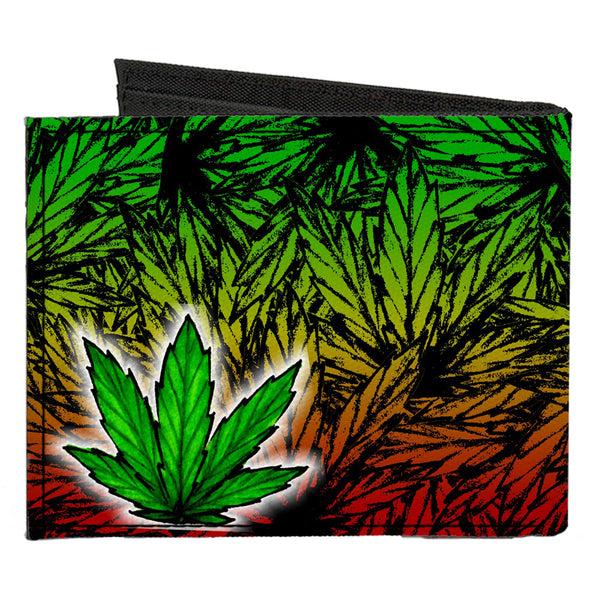 Buckle-Down Canvas Bi-Fold Wallet - Marijuana Haze Rasta White