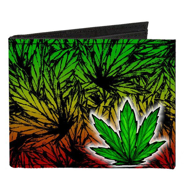 Buckle-Down Canvas Bi-Fold Wallet - Marijuana Haze Rasta White