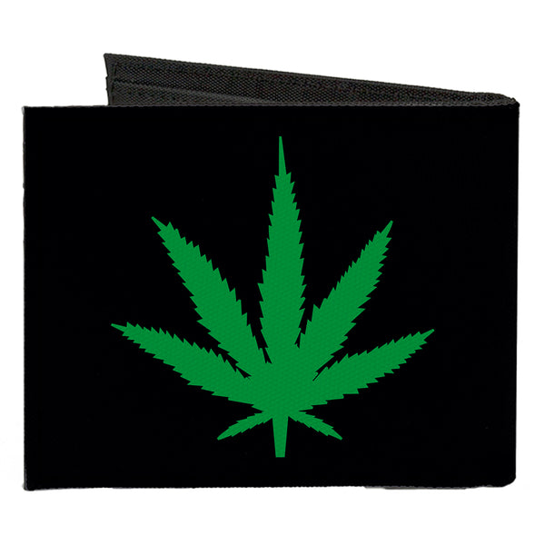 Buckle-Down Canvas Bi-Fold Wallet - Marijuana Leaf Repeat Black Green