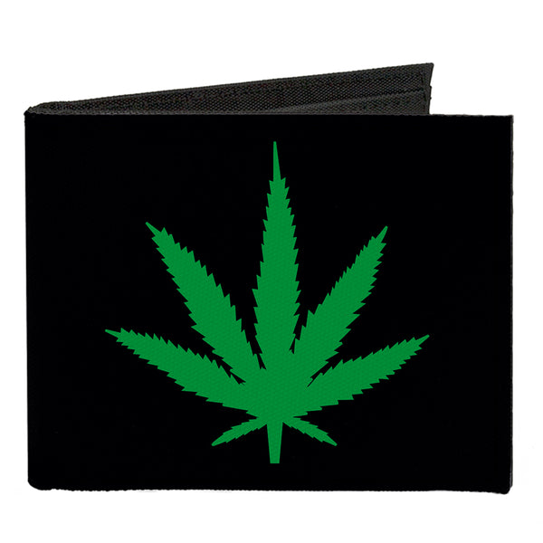Buckle-Down Canvas Bi-Fold Wallet - Marijuana Leaf Repeat Black Green