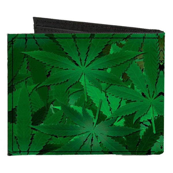 Buckle-Down Canvas Bi-Fold Wallet - Marijuana Leaves Stacked