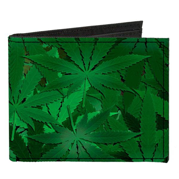 Buckle-Down Canvas Bi-Fold Wallet - Marijuana Leaves Stacked