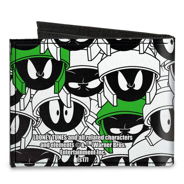 Buckle-Down Canvas Bi-Fold Wallet - Marvin The Martian Expressions Stacked White Black Green Yellows