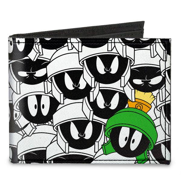 Buckle-Down Canvas Bi-Fold Wallet - Marvin the Martian Expressions Stacked White Black Green Yellows