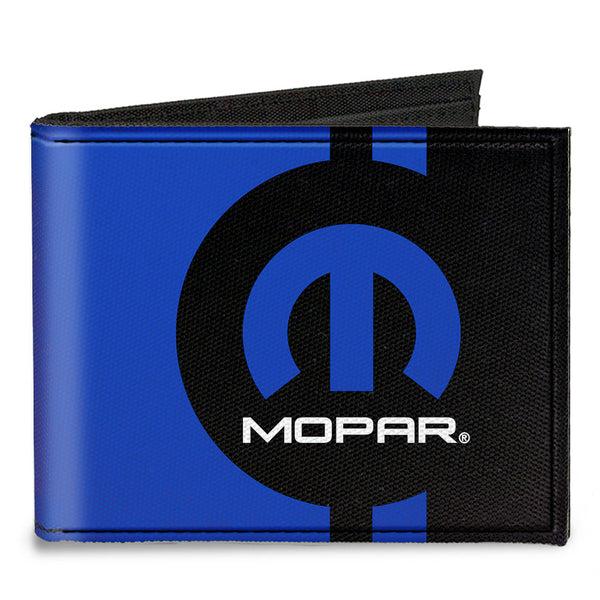 Buckle-Down Canvas Bi-Fold Wallet - MOPAR Logo Stripe2 Black Blue