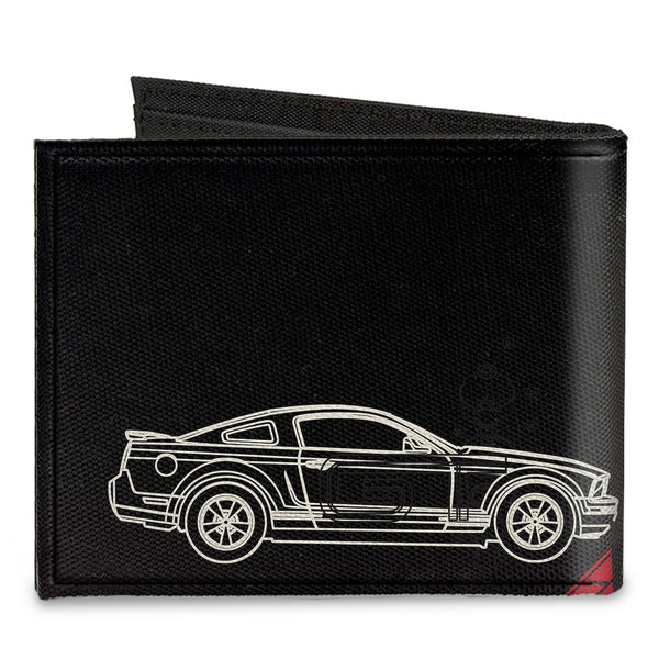 Buckle-Down Canvas Bi-Fold Wallet - Mustang Tri-Bar Logo Diagonal Stripe Blueprint Black Red White Blue