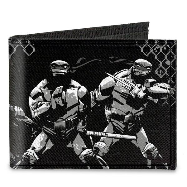 Buckle-Down Canvas Bi-Fold Wallet - Ninja Turtles Street Group Pose17 Black Grays