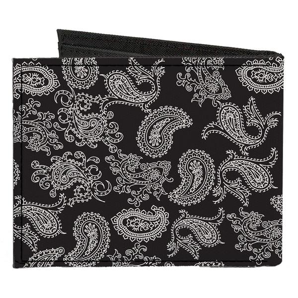 Buckle-Down Canvas Bi-Fold Wallet - Paisley Black White