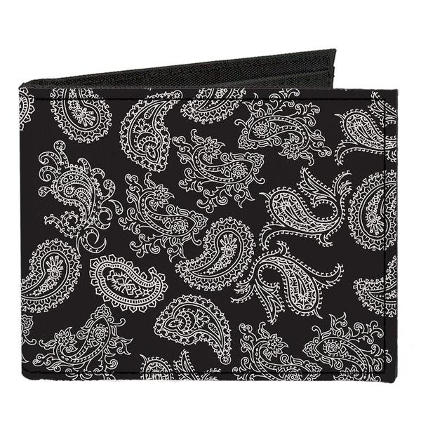 Buckle-Down Canvas Bi-Fold Wallet - Paisley Black White
