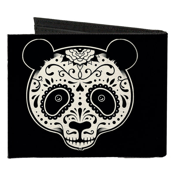 Buckle-Down Canvas Bi-Fold Wallet - Panda Bear Sugar Skull Black White