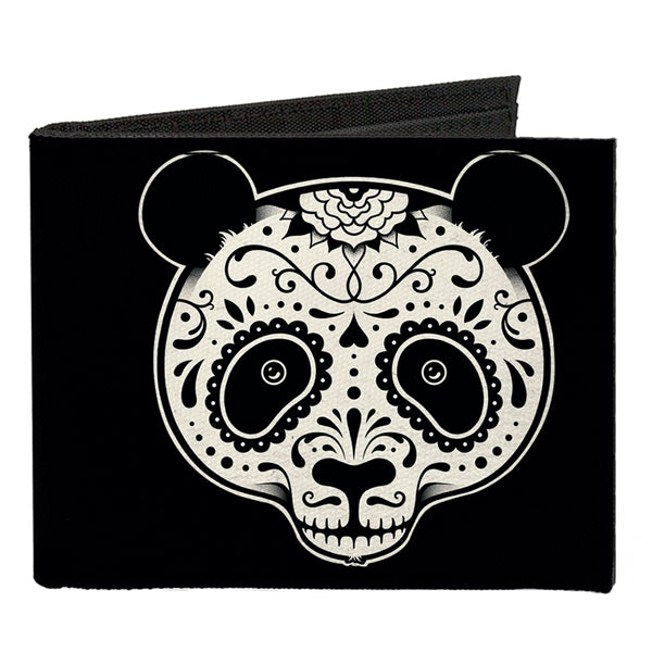 Buckle-Down Canvas Bi-Fold Wallet - Panda Bear Sugar Skull Black White