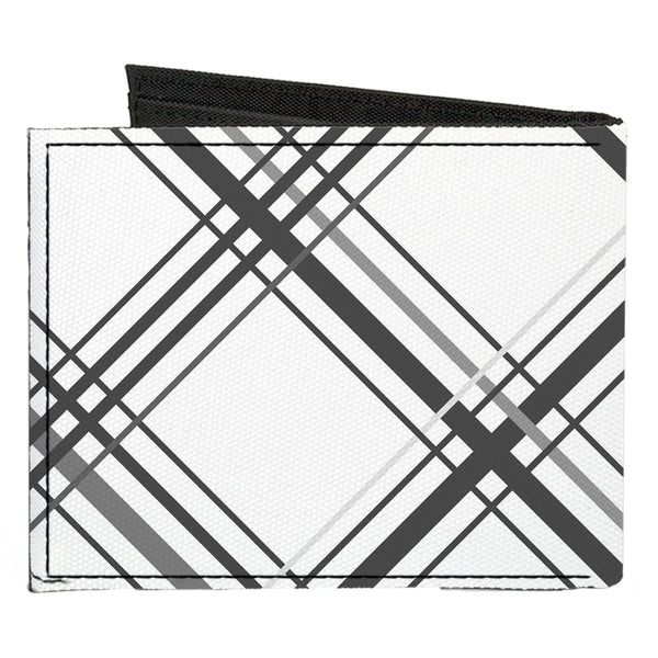 Buckle-Down Canvas Bi-Fold Wallet - Plaid X White Gray