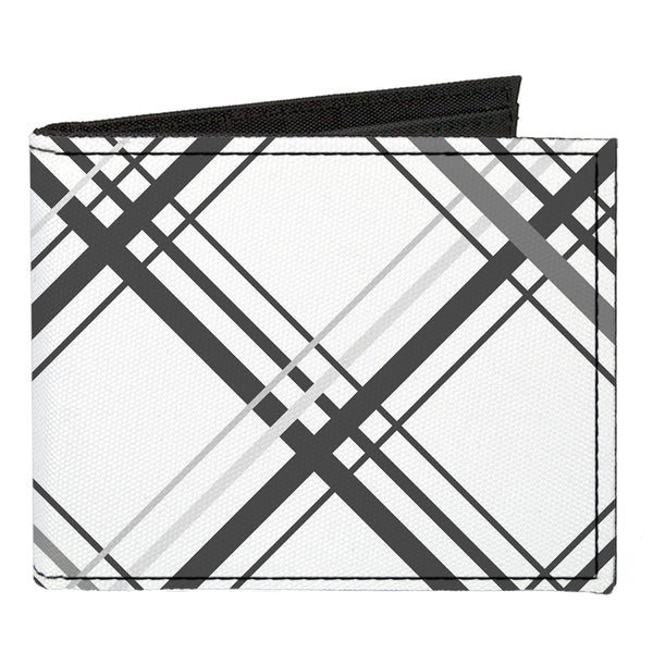Buckle-Down Canvas Bi-Fold Wallet - Plaid X White Gray