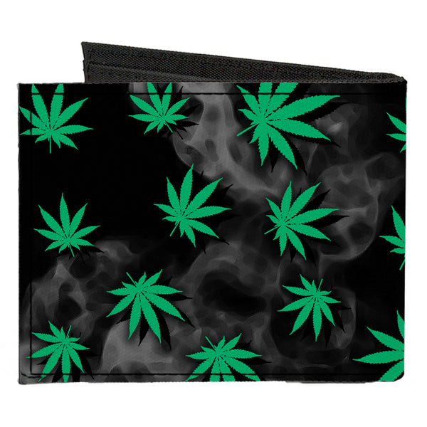 Buckle-Down Canvas Bi-Fold Wallet - Pot Leaves Black Smoke Green