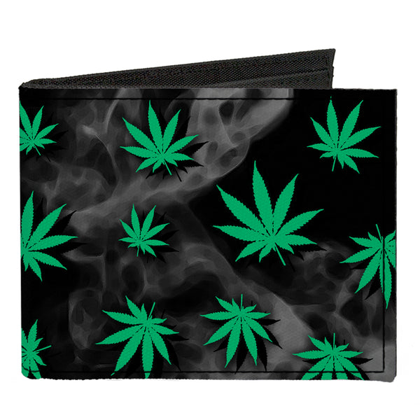 Buckle-Down Canvas Bi-Fold Wallet - Pot Leaves Black Smoke Green