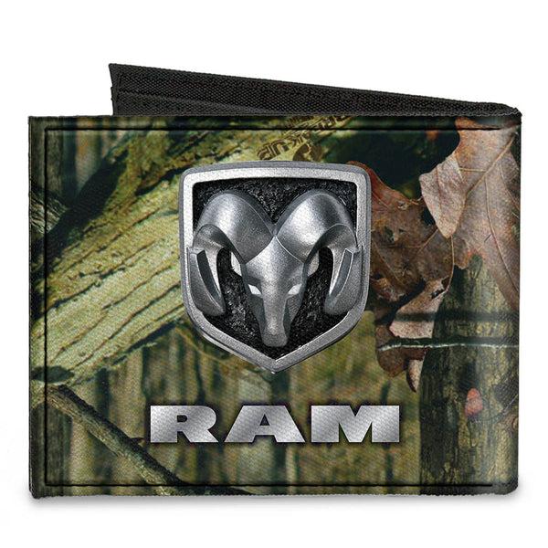 Buckle-Down Canvas Bi-Fold Wallet - RAM Logo Mossy Oak Break-Up Infinity Silver