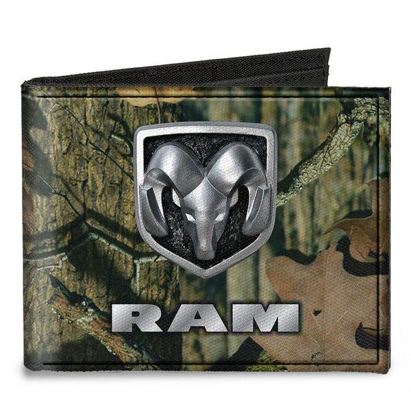 Buckle-Down Canvas Bi-Fold Wallet - RAM Logo Mossy Oak Break-Up Infinity Silver