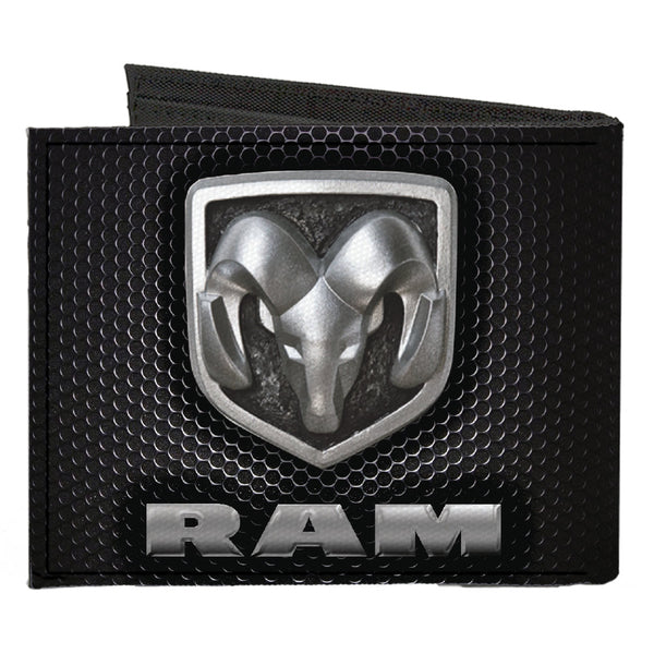 Buckle-Down Canvas Bi-Fold Wallet - RAM Shield Logo Text Honeycomb Black Grays