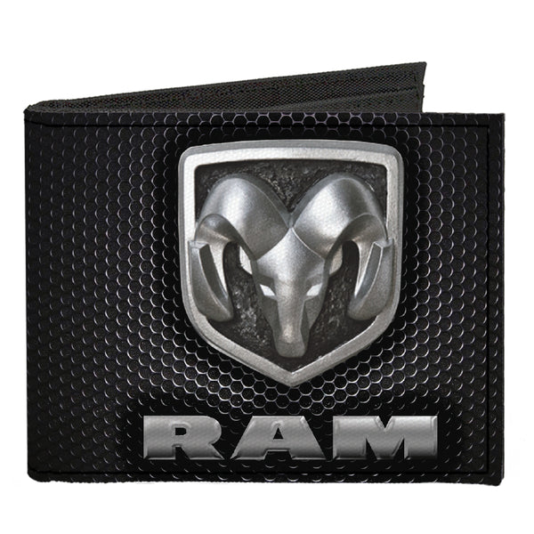Buckle-Down Canvas Bi-Fold Wallet - RAM Shield Logo Text Honeycomb Black Grays