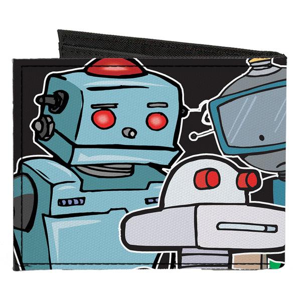 Buckle-Down Canvas Bi-Fold Wallet - Robots CLOSE-UP Black