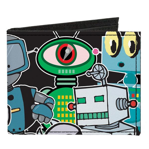 Buckle-Down Canvas Bi-Fold Wallet - Robots CLOSE-UP Black