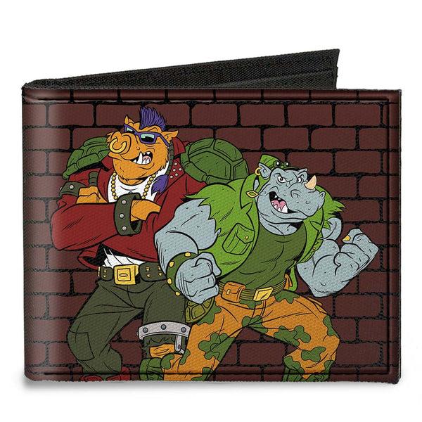 Buckle-Down Canvas Bi-Fold Wallet - Rocksteady & Bebop Pose + TMNT Logo Bricks